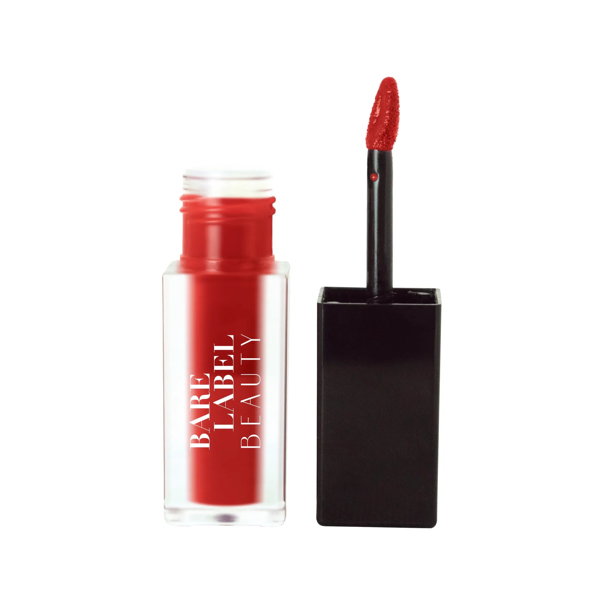 Matte velvet red lip stain in tube with applicator