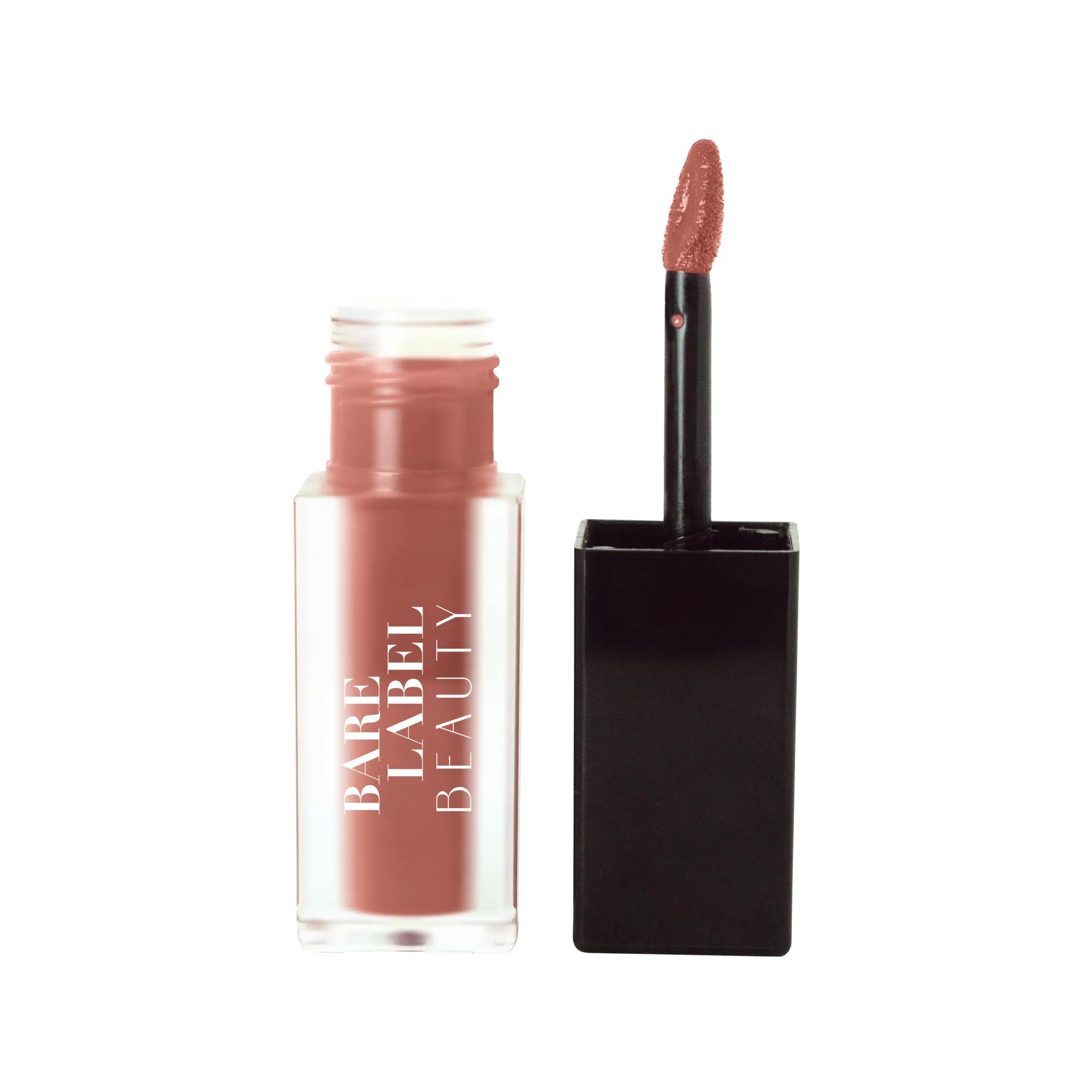 Matte lip stain in dusty pear shade applied on lips with precision applicator