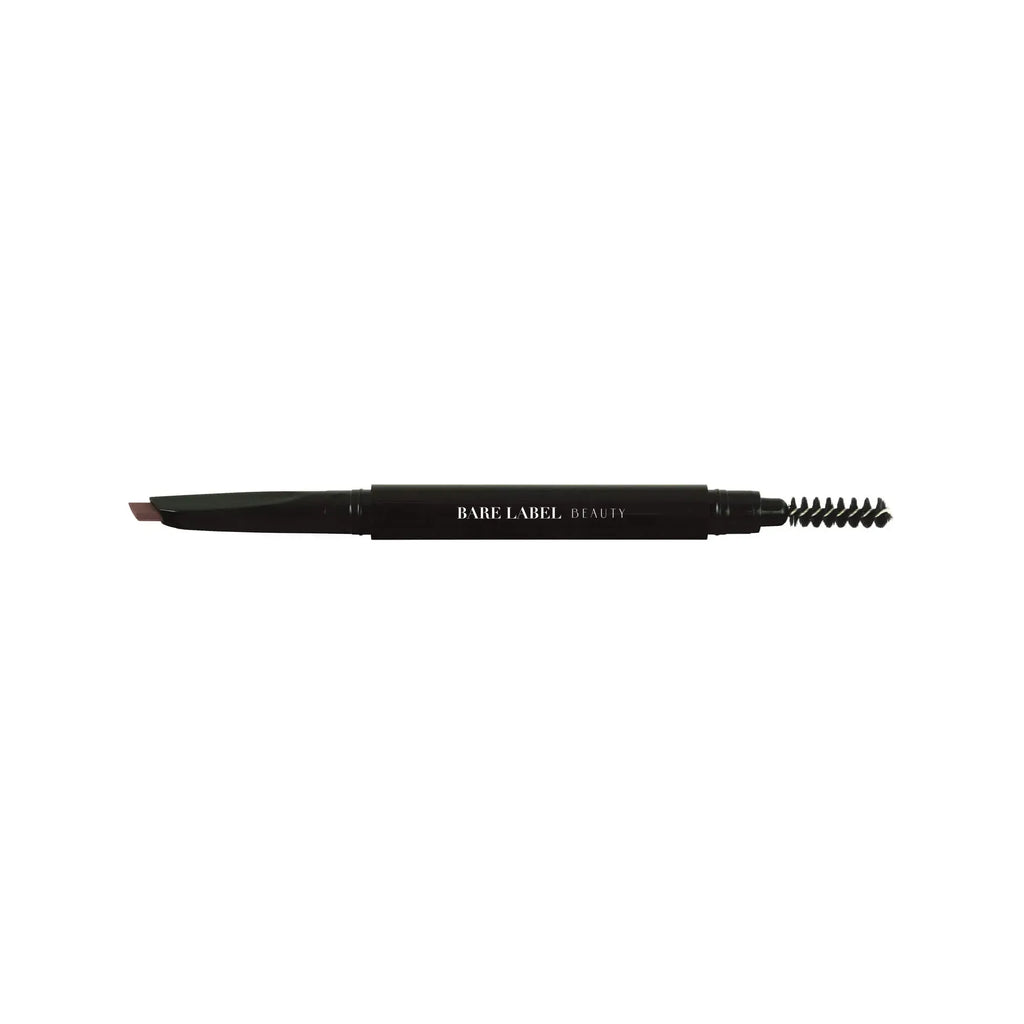 Brown dual-tip eyebrow pencil with angled and spooly ends for precise brow application