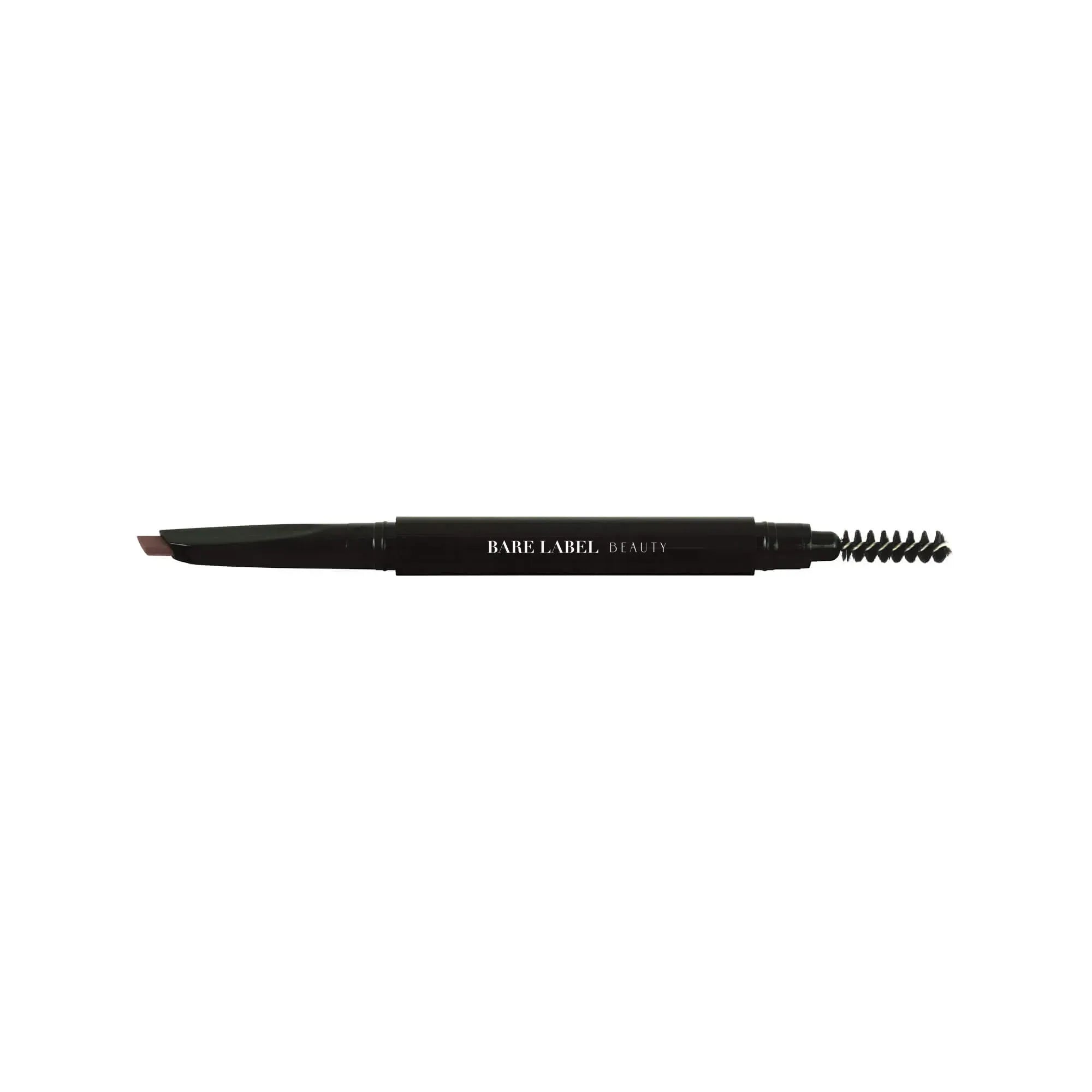 Brown dual-tip eyebrow pencil with angled and spooly ends for precise brow application