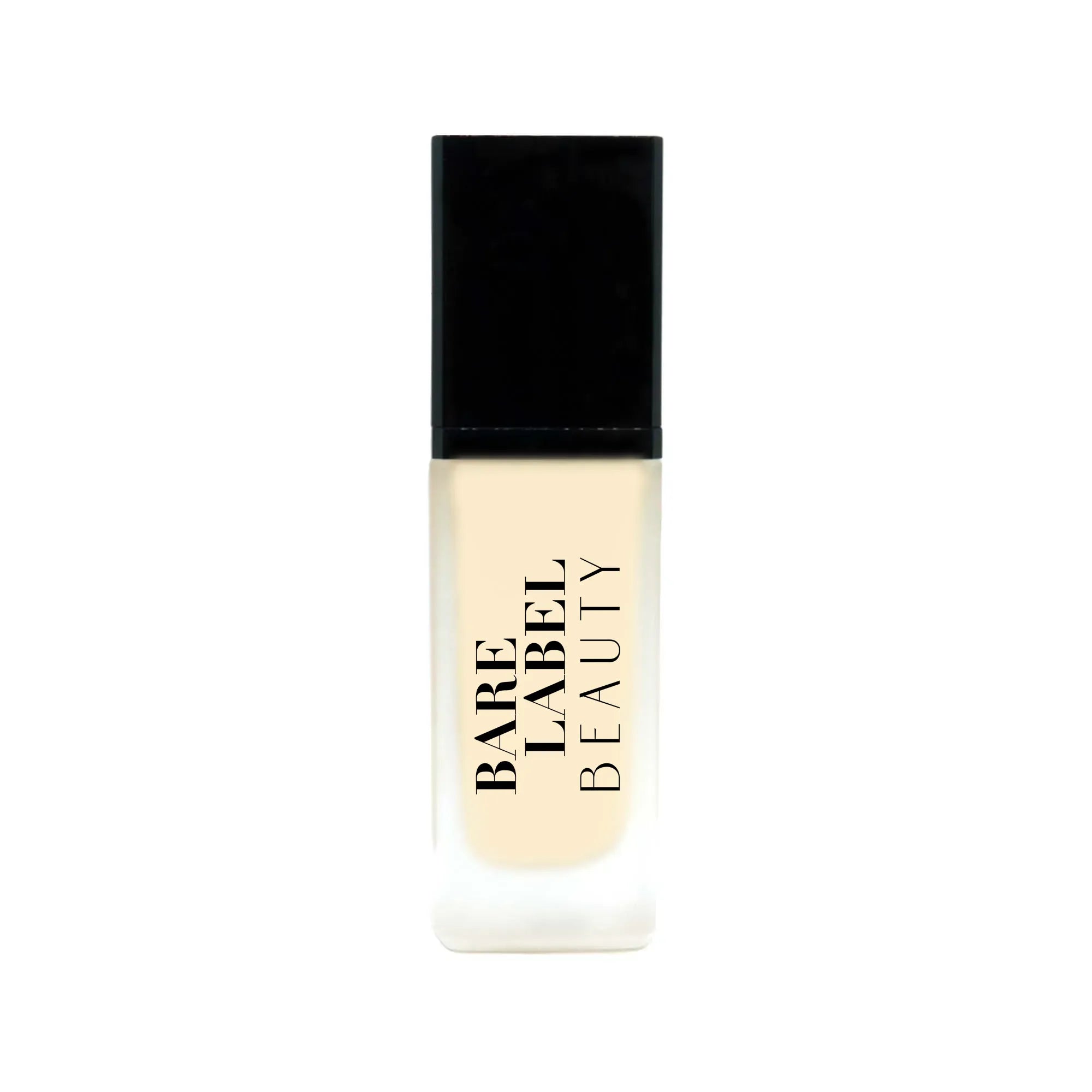 Bare Label Beauty porcelain foundation in a sleek bottle with pump dispenser