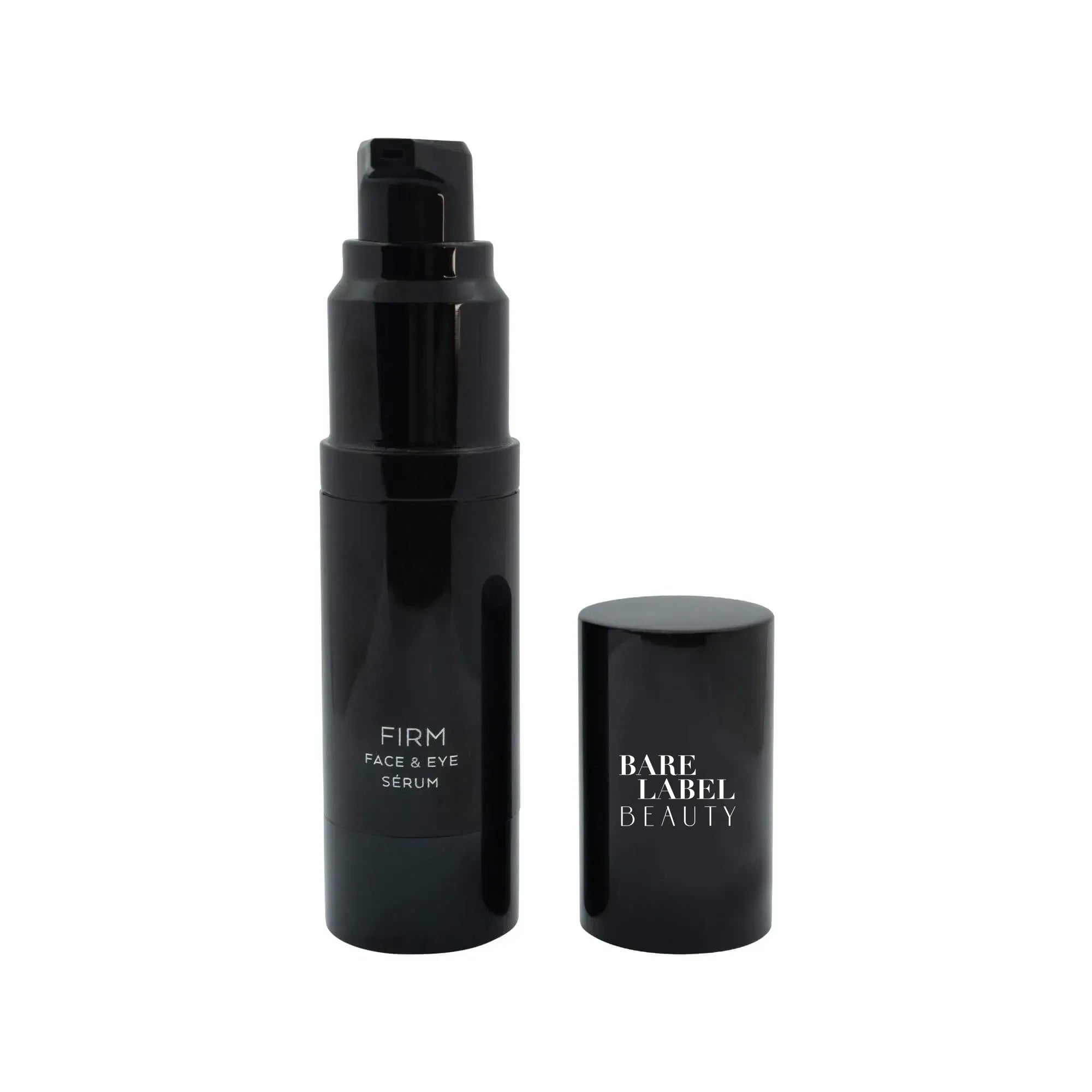 Bare Label Beauty firm serum in recyclable packaging with cucumber extract and firming peptides