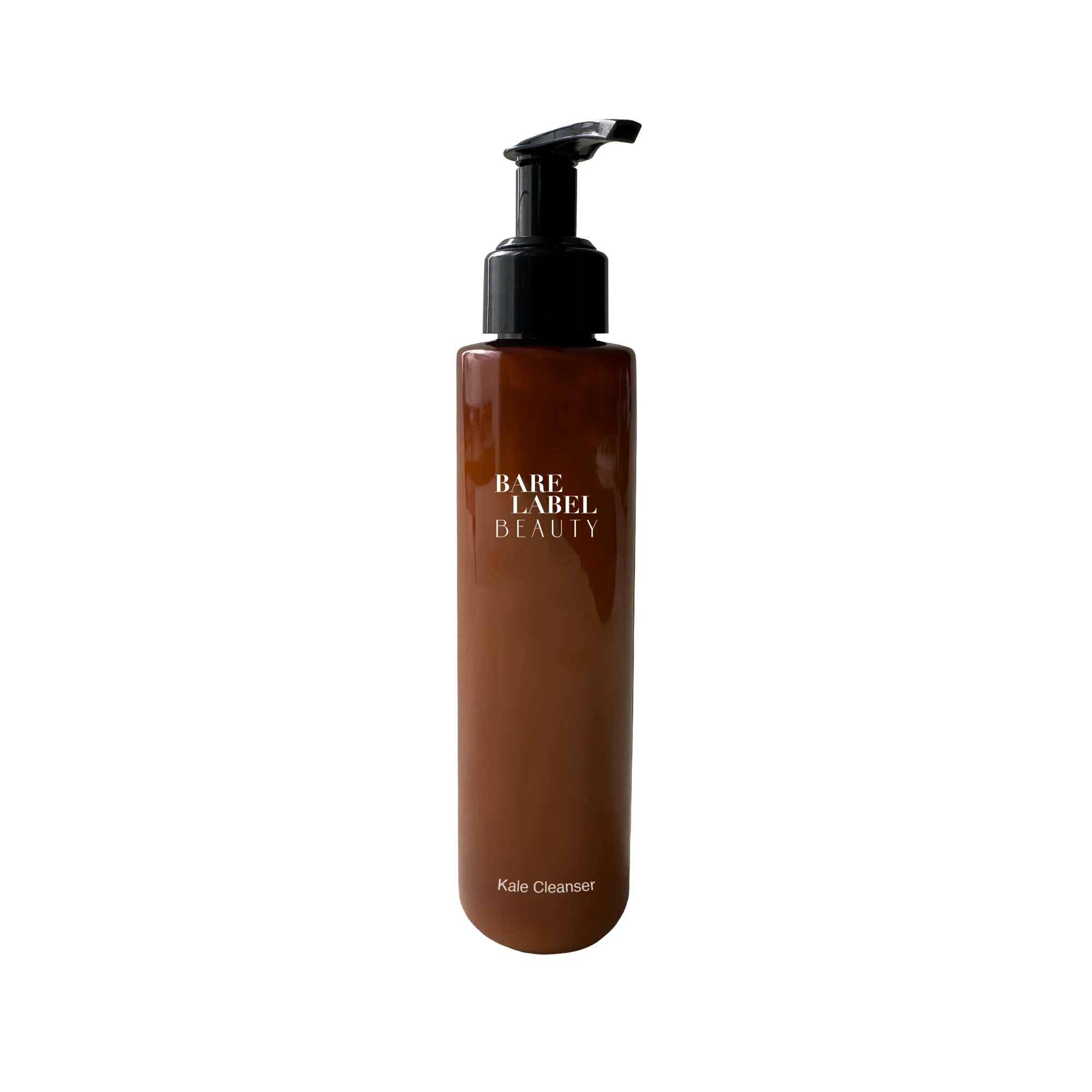 Kale face cleanser in transparent bottle with green label