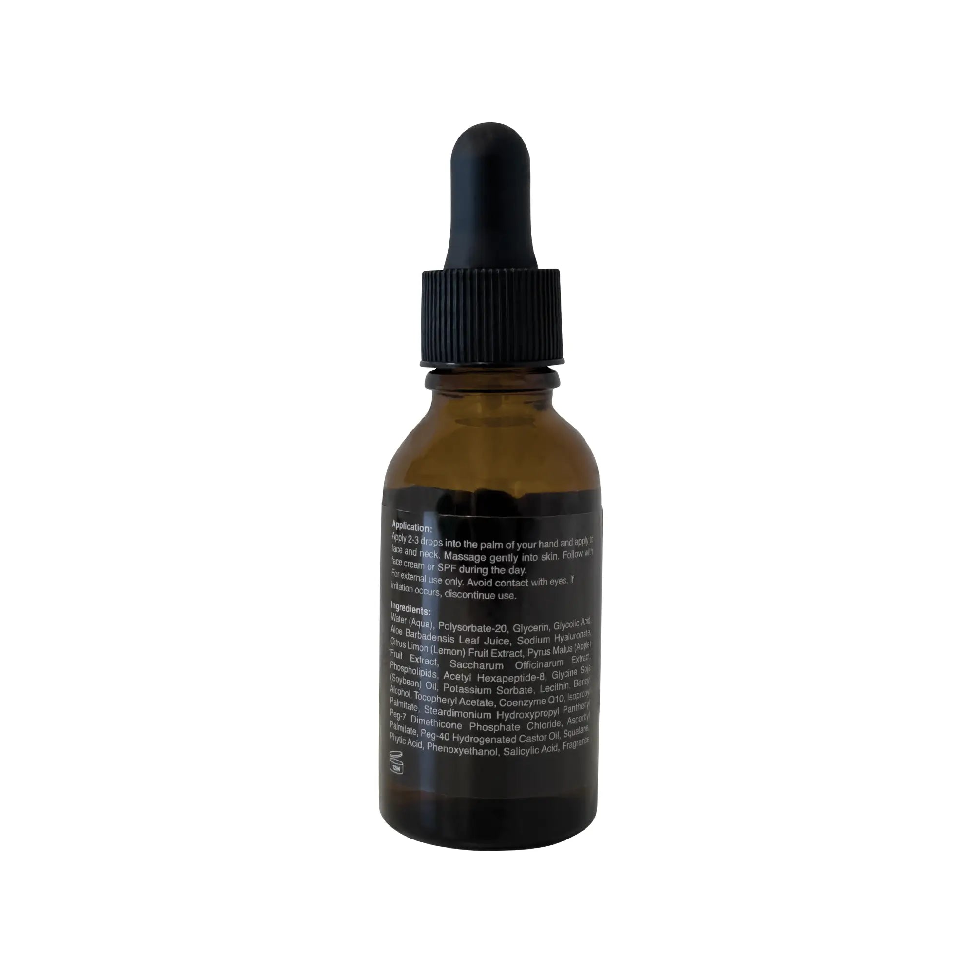White-labeled glycolic acid serum bottle against a clean background