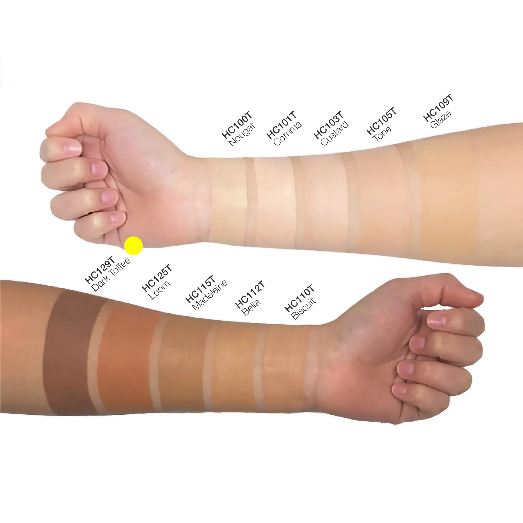 Dark toffee concealer swatch on arm for even skin tone coverage
