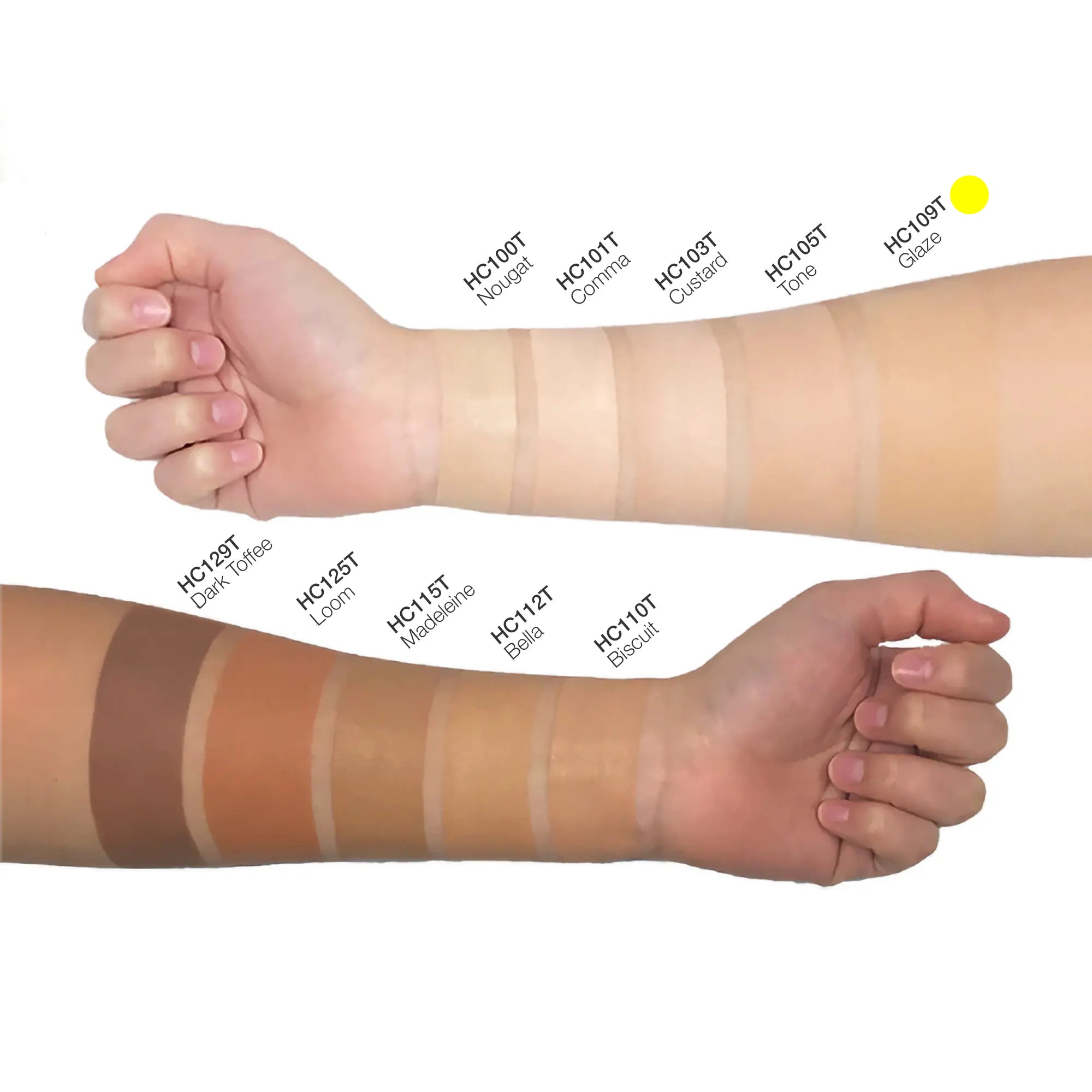 Concealing cream swatch on arm showing even skin tone coverage and blending