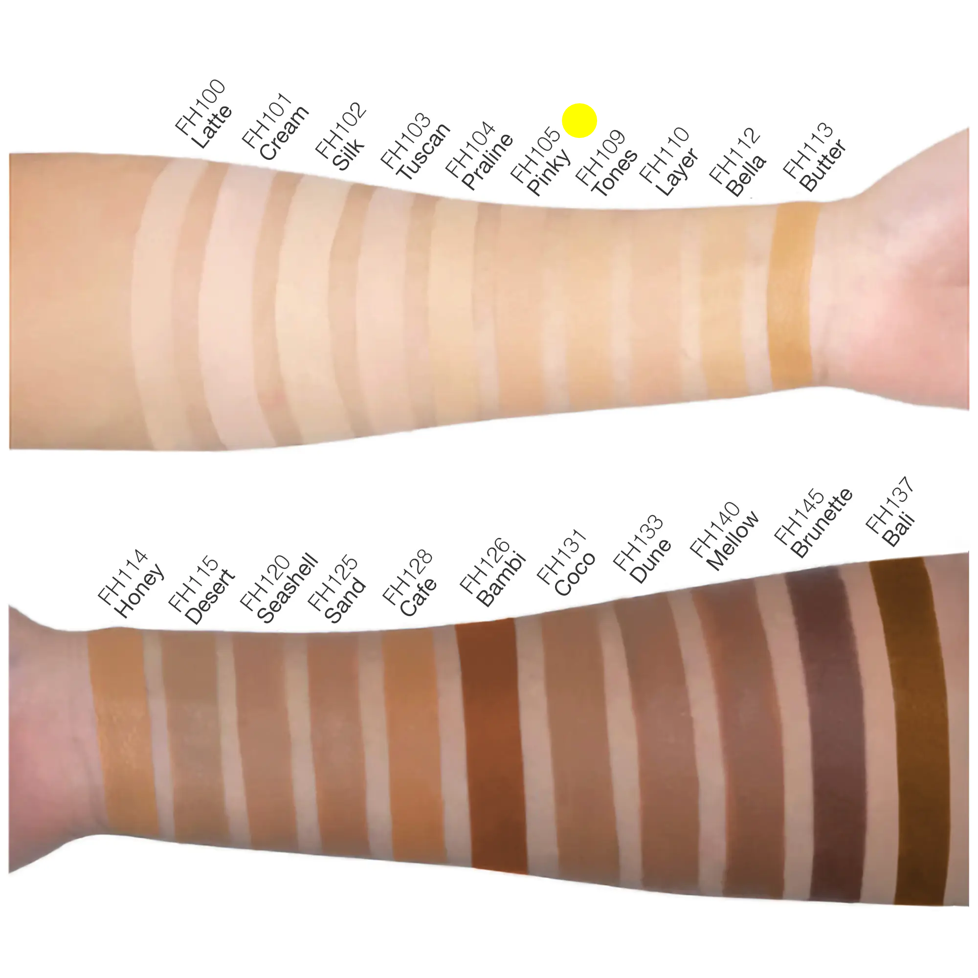 Pinky full coverage foundation swatch on arm