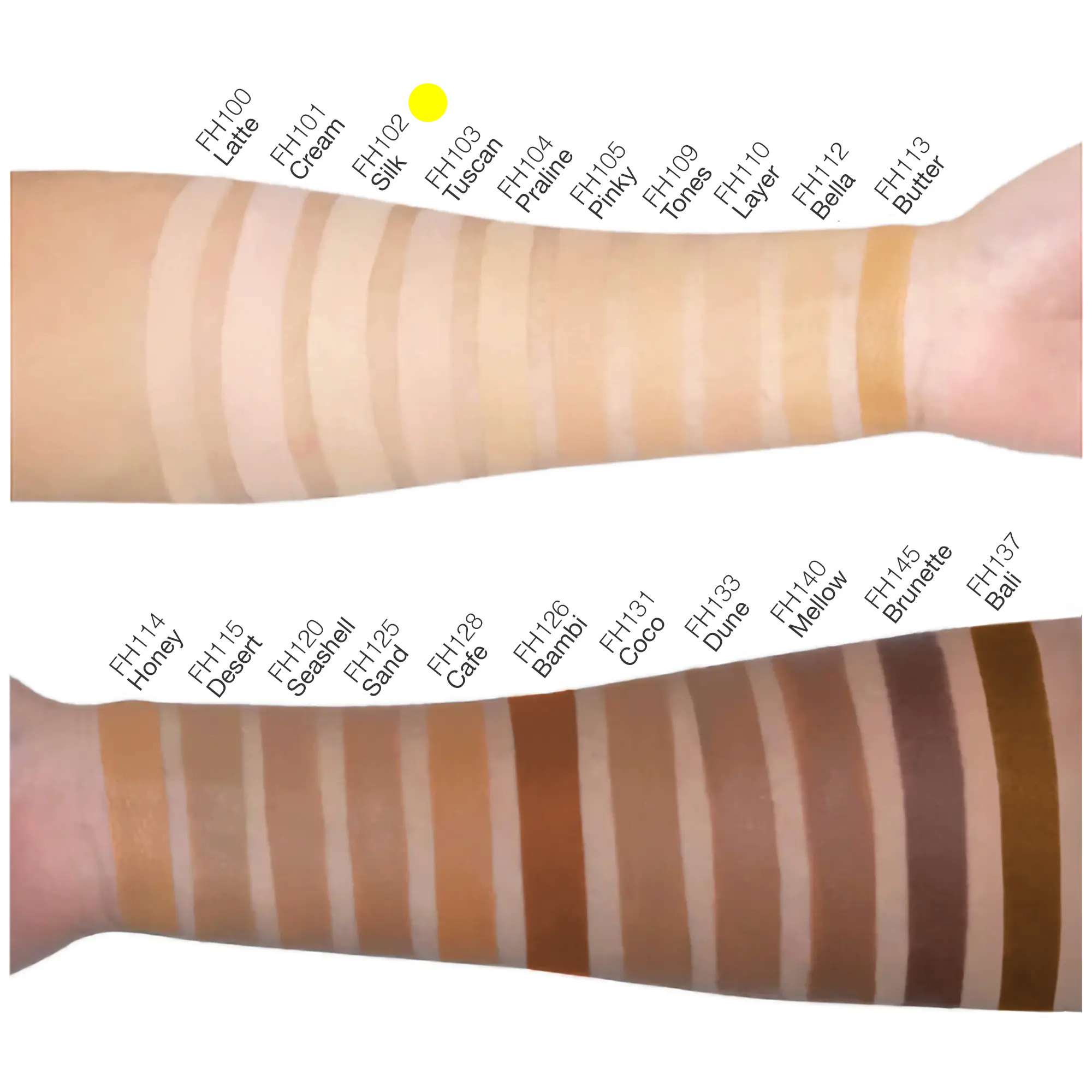 Arm swatch showing full coverage foundation blend with seamless skin integration