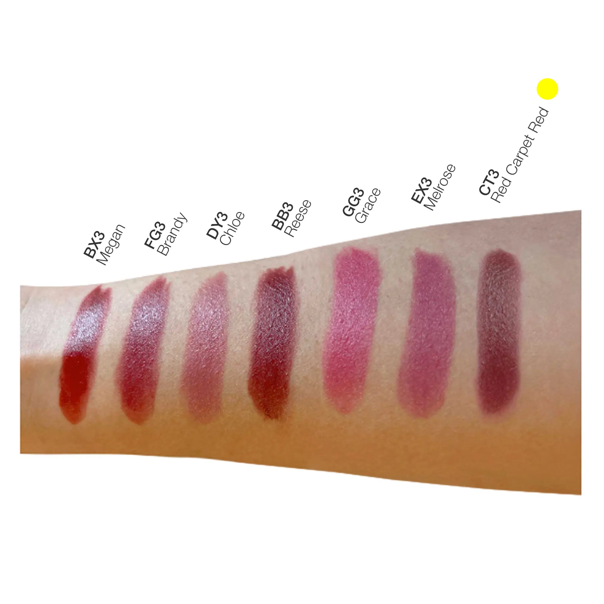Vibrant red matte lipstick swatch on arm showing full coverage