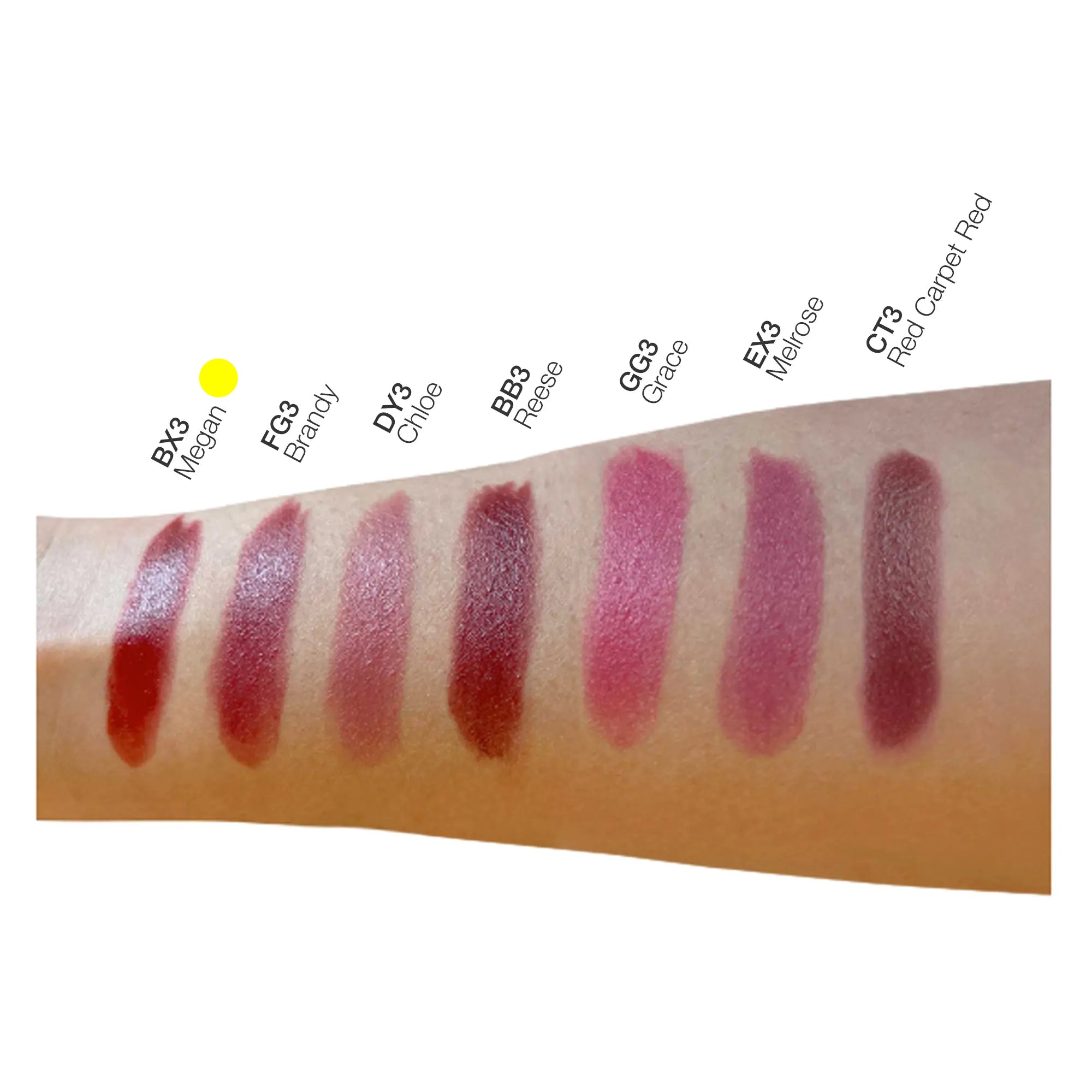 Arm swatch showing vibrant matte lipstick color payoff