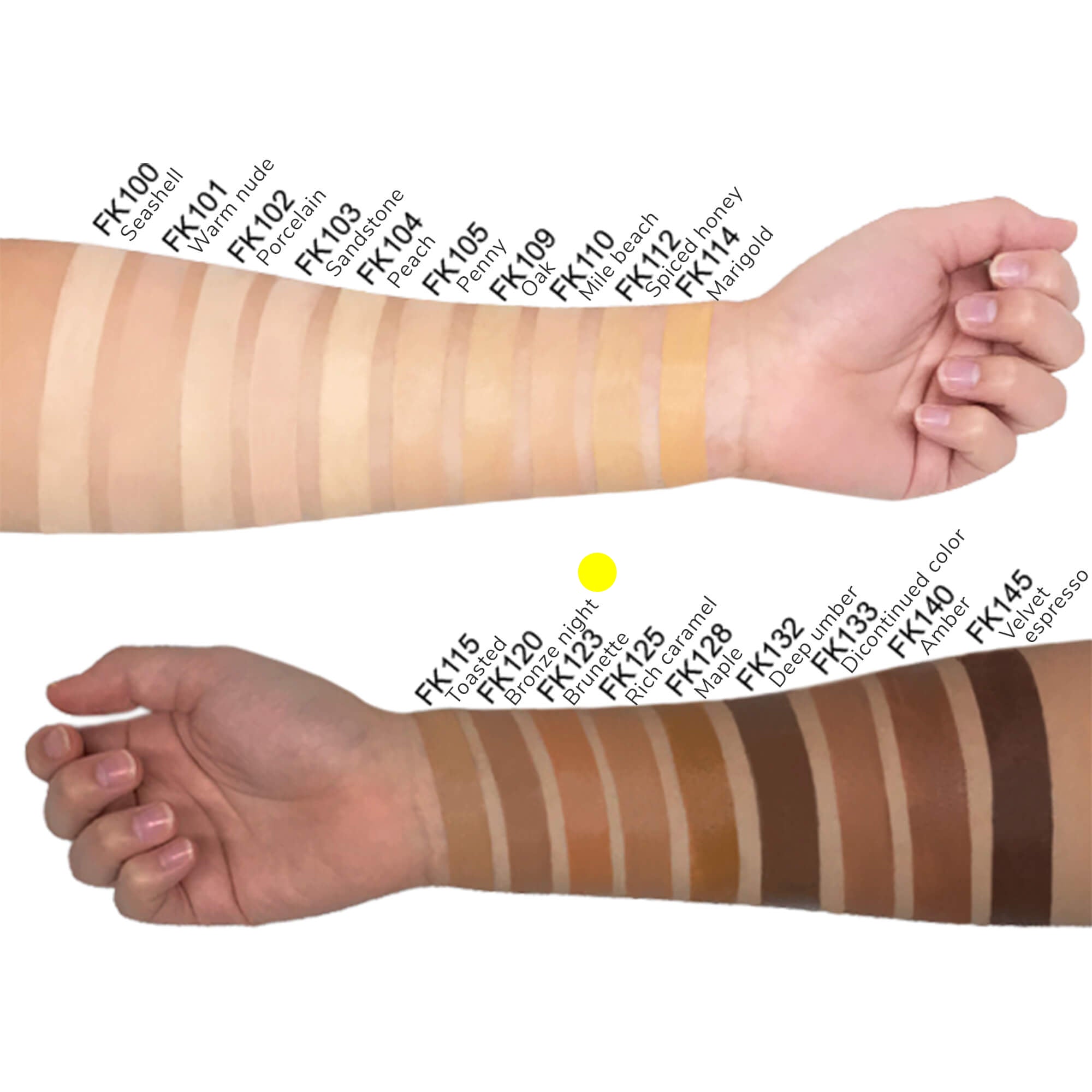 Swatch of buildable medium-to-full coverage bronze night foundation on skin