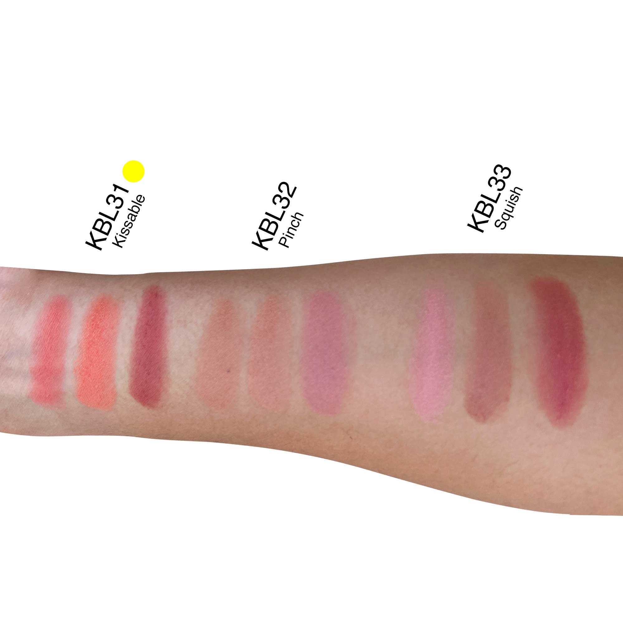 Three-shade blush palette swatches in buildable matte finish