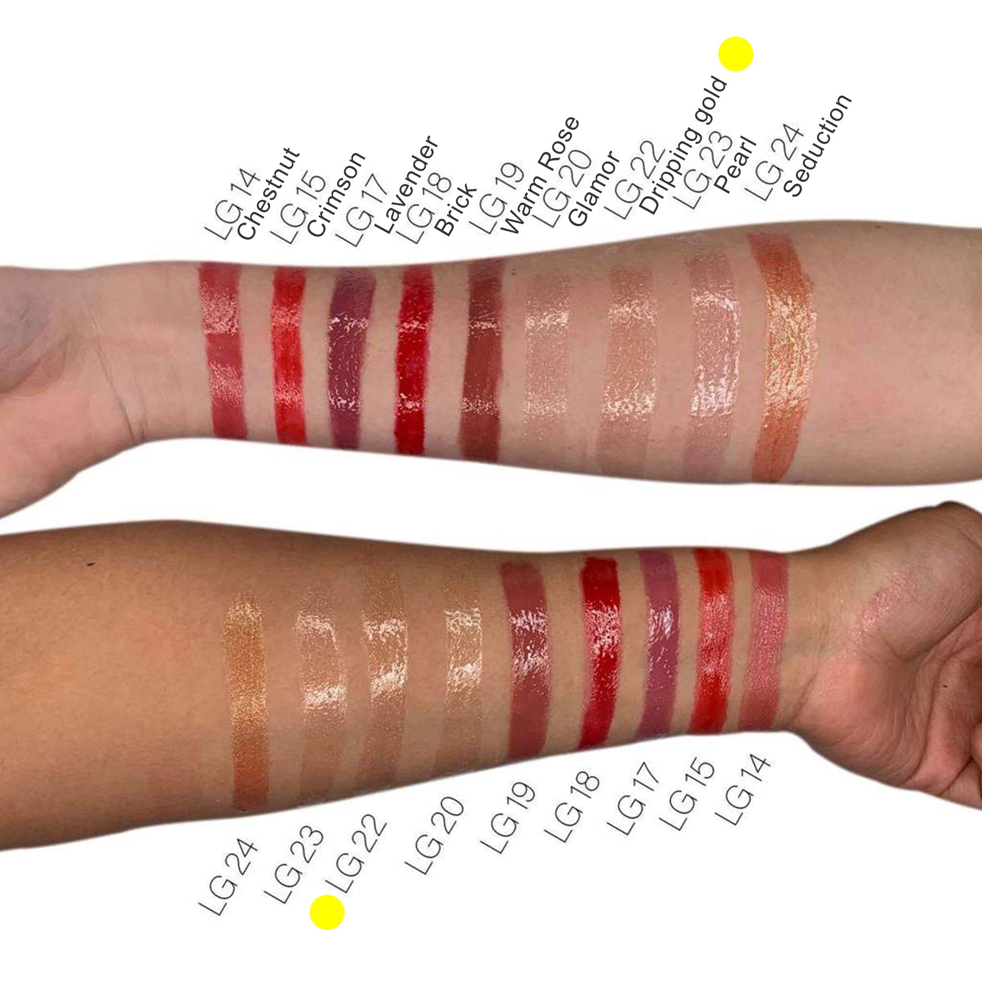 Close-up of gold liquid lip gloss tube with applicator