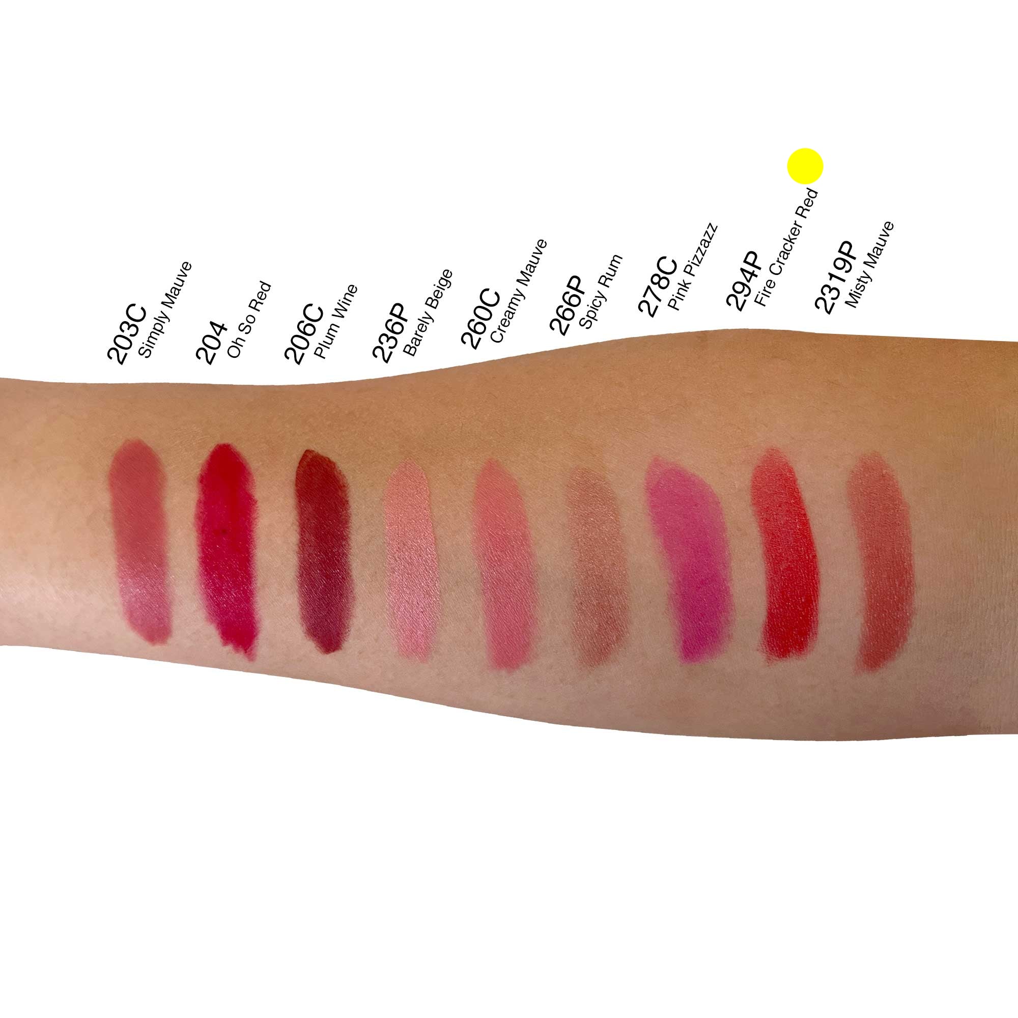 Swatch comparison of vibrant Fire Cracker Red lipstick shades