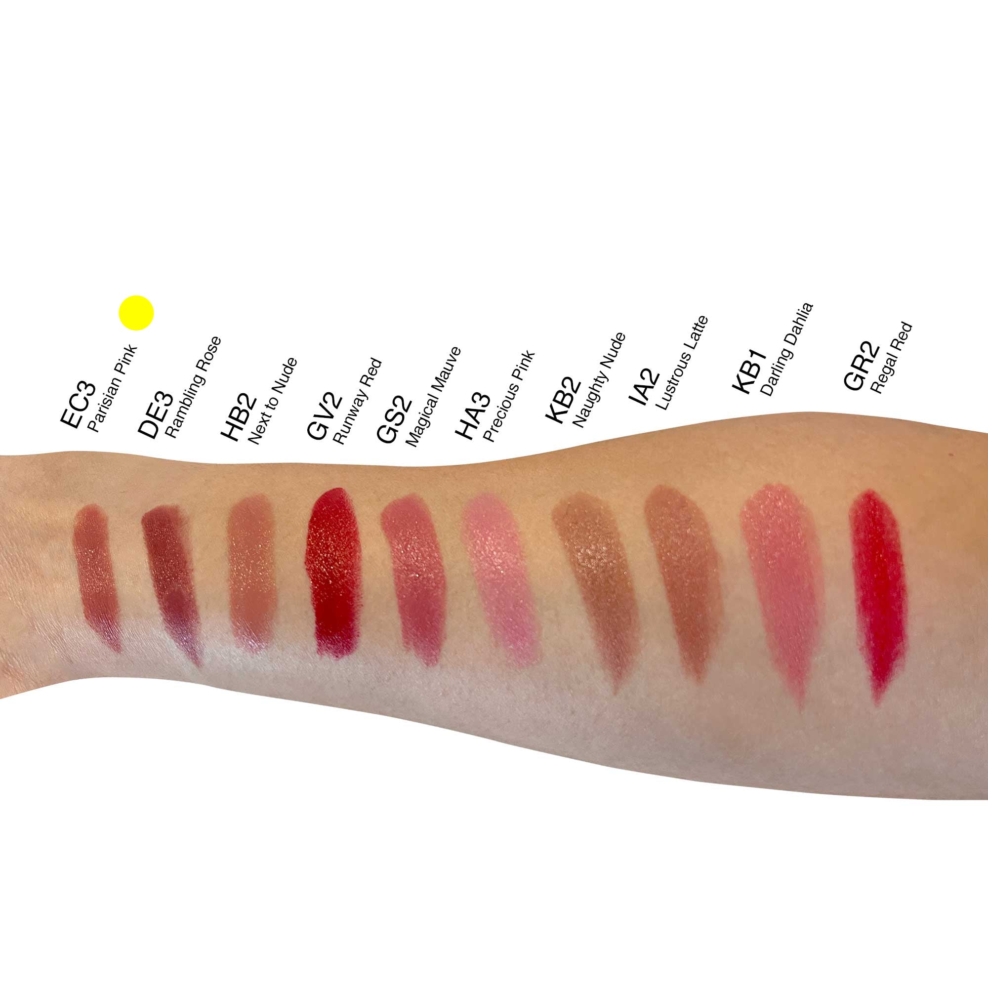 Swatch comparison showing Luxury Cream Lipstick in Parisian Pink shade