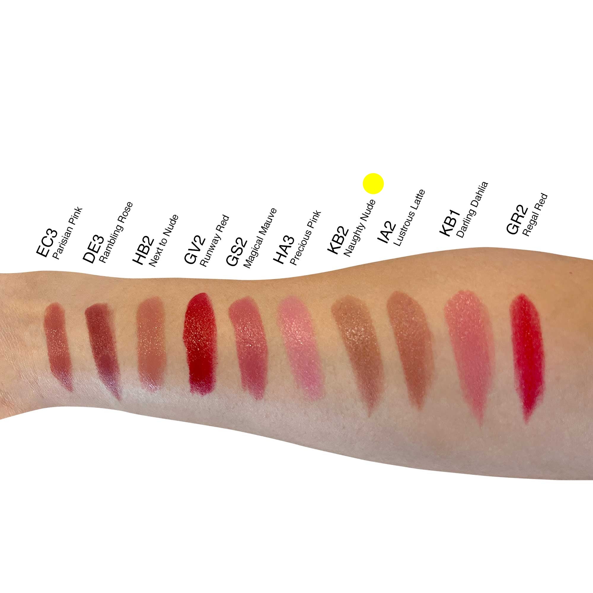 Swatch comparison of Naughty Nude cream lipstick shade variations